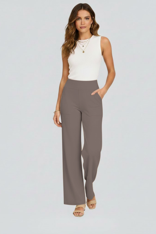 Women’s Wide-Leg Trousers with High Waist and Side Pockets