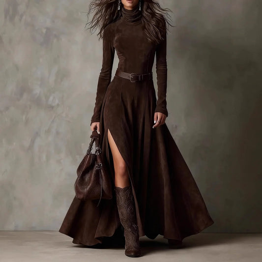 Helena Turtleneck Slit Maxi Dress