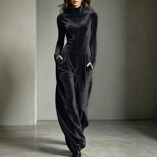 Elara Velvet High Neck Jumpsuit