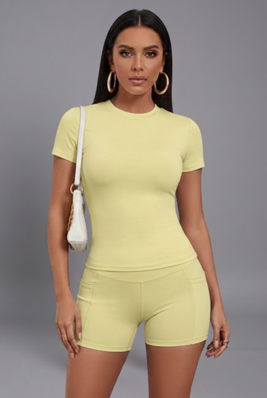 Women Set with Cropped Top and High Waist Shorts