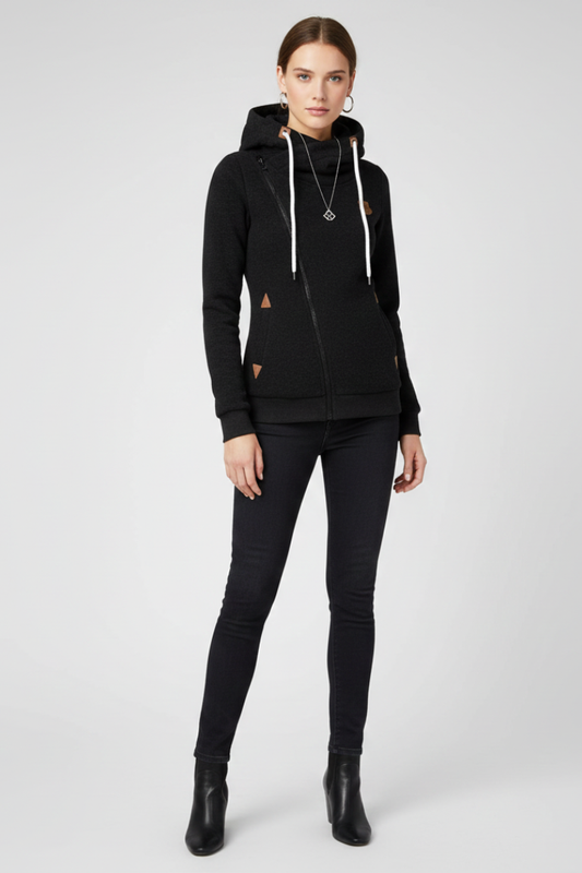 Women’s Hooded Jacket with Asymmetrical Zip and Drawstring