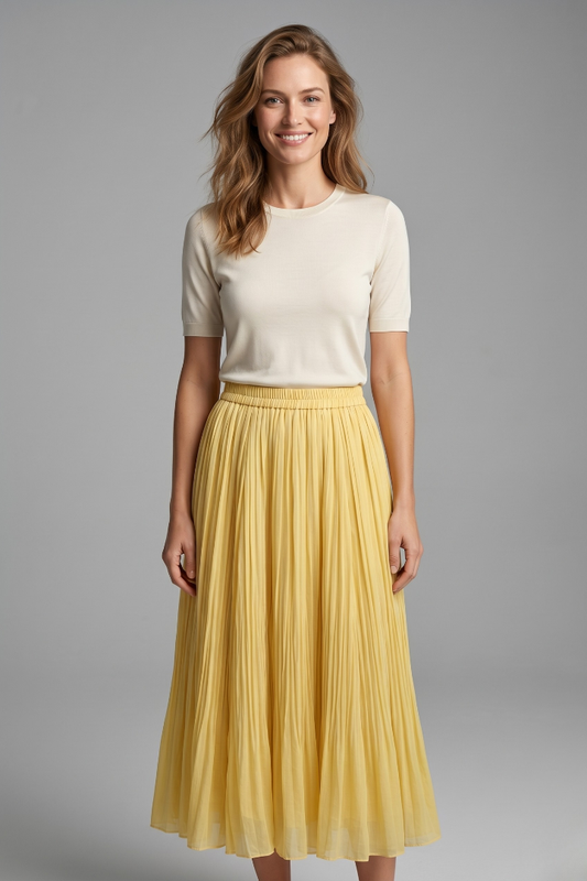 Women's Maxi Skirt with Elastic Waistband and Pleated Surface