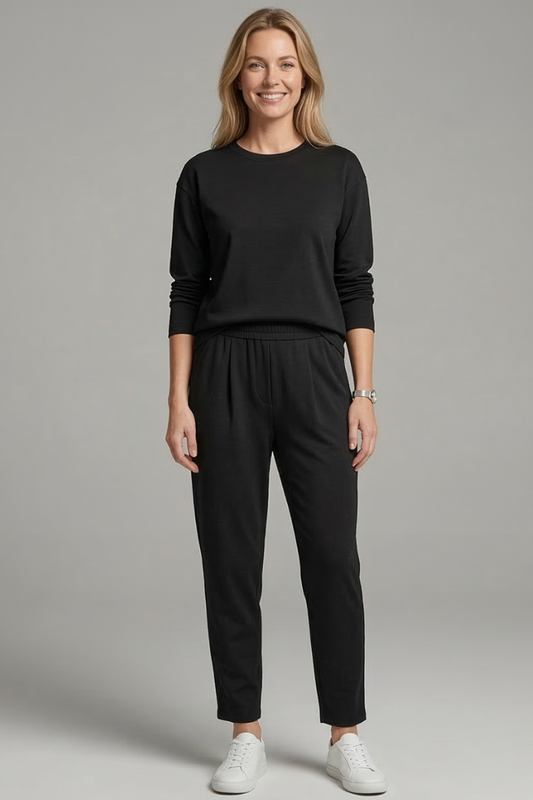 Women’s Two-Piece Set with Crew Neck Top and Tapered Trousers