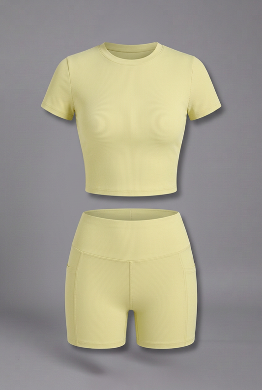 Women Set with Cropped Top and High Waist Shorts