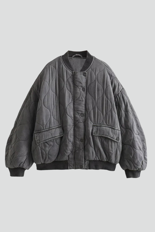 Women’s Bomber Jacket with Snap Closure and Quilted Surface