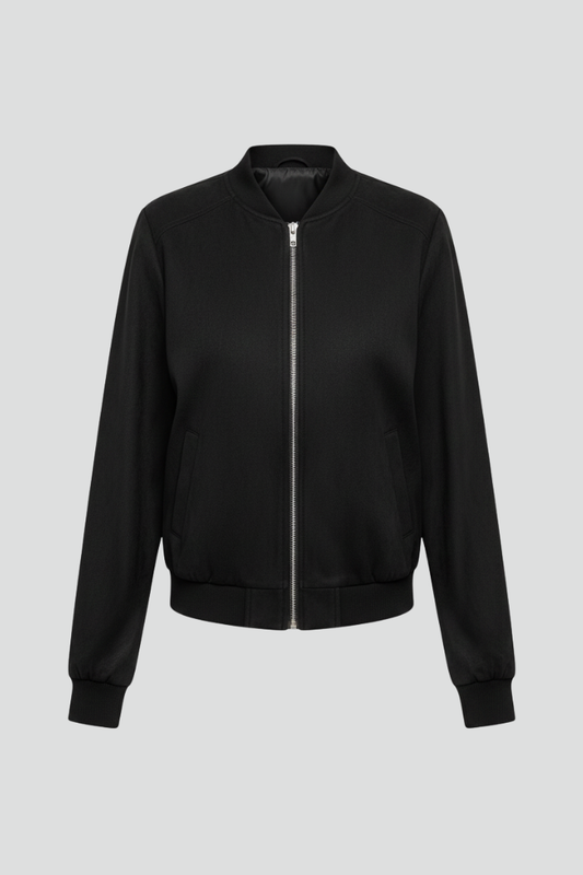 Women’s Bomber Jacket with Zip Closure and Ribbed Edges