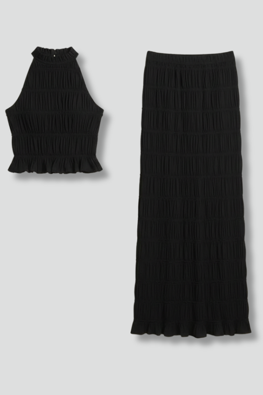 Women’s Halter Top and Maxi Skirt with Tie Back and Tiered Hem