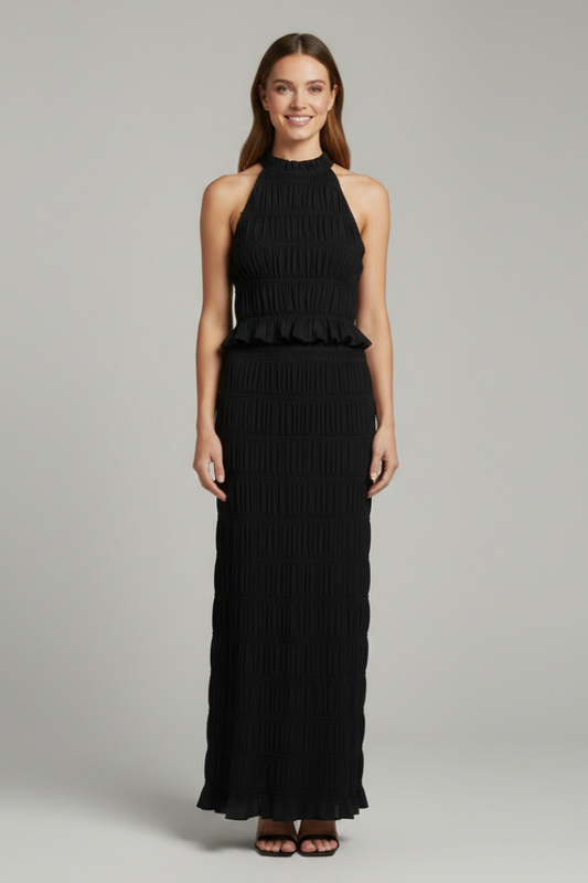Women’s Halter Top and Maxi Skirt with Tie Back and Tiered Hem