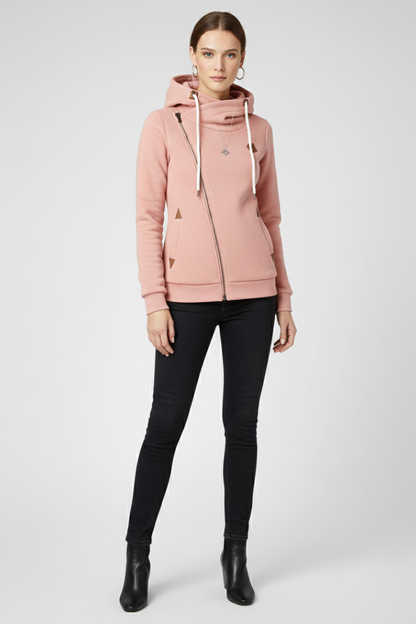 Women’s Hooded Jacket with Asymmetrical Zip and Drawstring