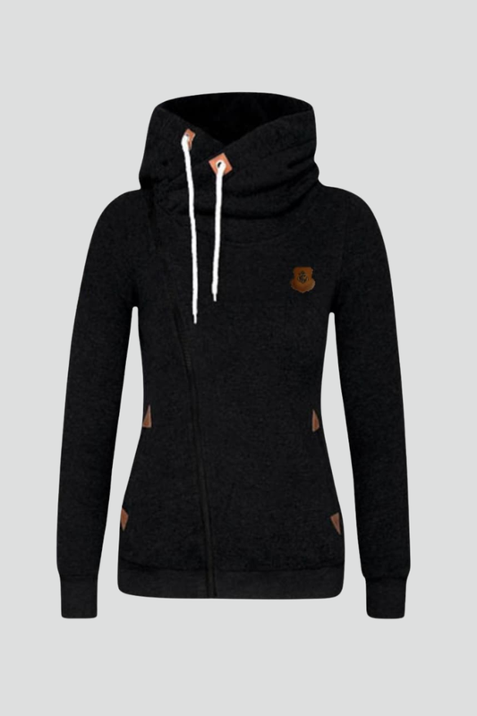 Women’s Hooded Jacket with Asymmetrical Zip and Drawstring