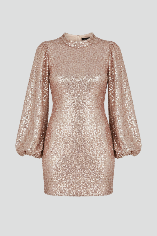 Women’s Mini Dress with Round Neckline and Long Sleeves