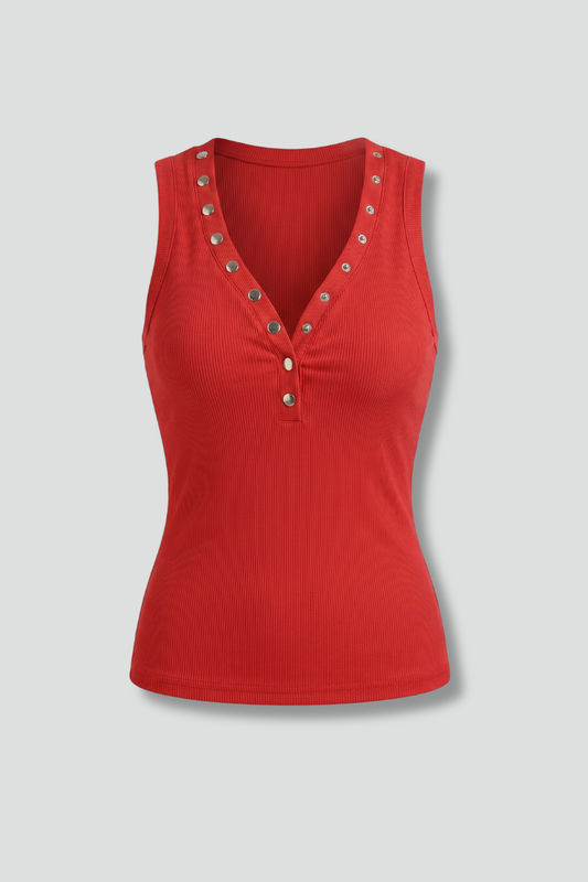 Women’s Sleeveless Top with V-Neck and Press Stud Fastening