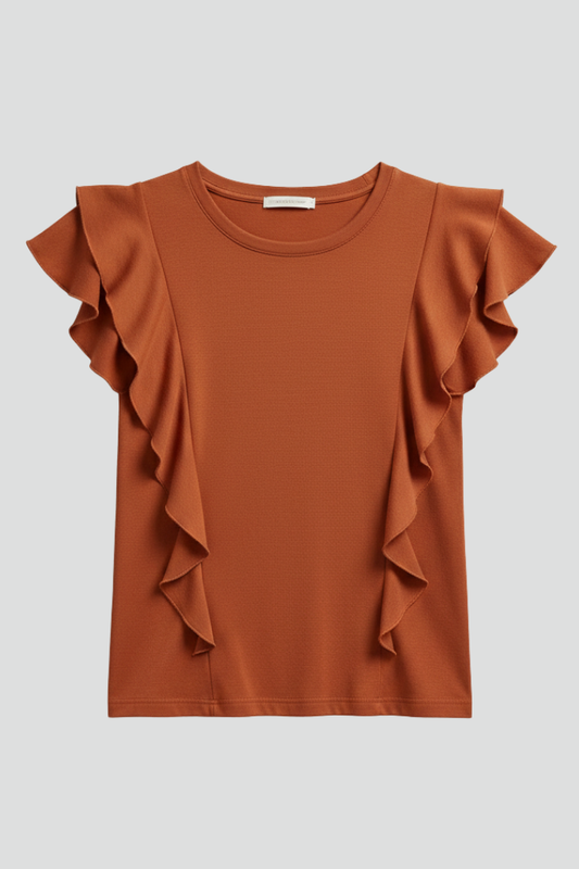 Women’s T-Shirt with Round Neckline and Ruffle Sleeves