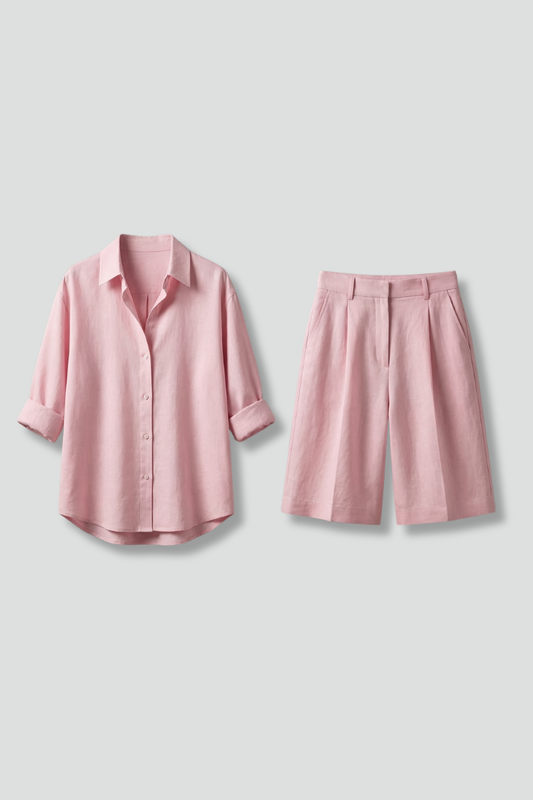 Women’s Two-Piece Set with Button Shirt and Wide Shorts