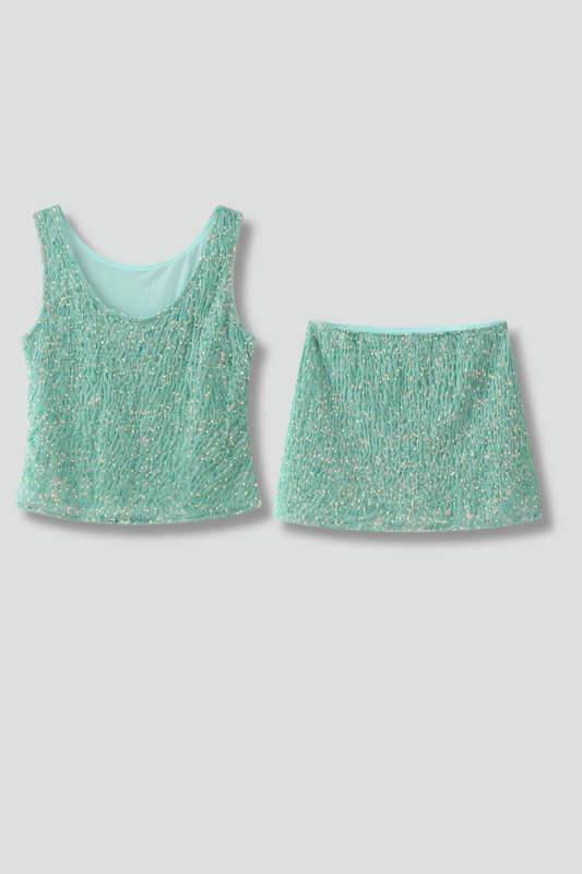Women’s Two-Piece Set with Strap Top and Mini Skirt