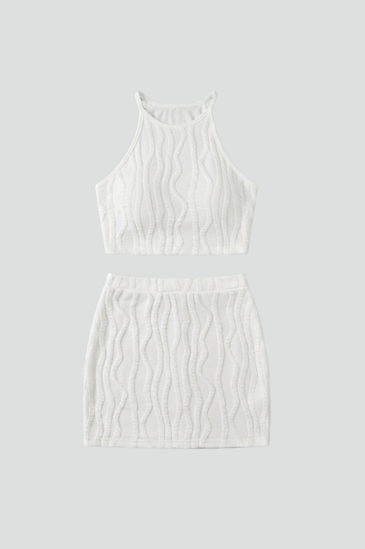 Women’s Two Piece Set with Halter Top and Mini Skirt